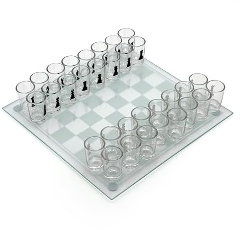 CHH 2192A Drinking Shot Glass Chess Set, Clear, 11.0 x 11.0 x 2.5