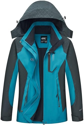 Diamond Candy Women's Waterproof Rain Jacket with Hood Lightweight Outdoors Raincoat Blue L