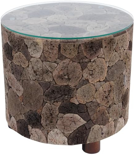 GURU SHOP Lavastein Kaffeetisch mit Glasplatte - Modell 10, 45x50x50 cm