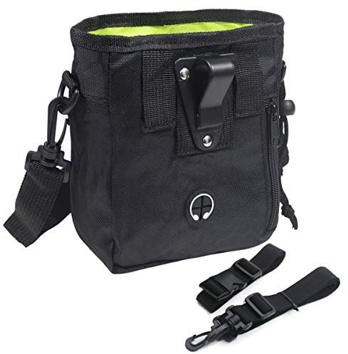 Pet Training Treat Bag With Adjustable Shoulder Strap - Portable Waist Pouch With Poop Bag Holder for Dog Walking, Carrying Toys and Treats (Black)