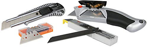 Cuttermesser Set Profi 4 tlg. mit 20 Ersatzklingenklingen, Abbrechmesser, Universalmesser, Teppichmesser Satz für Karton, Teppich, Basteln