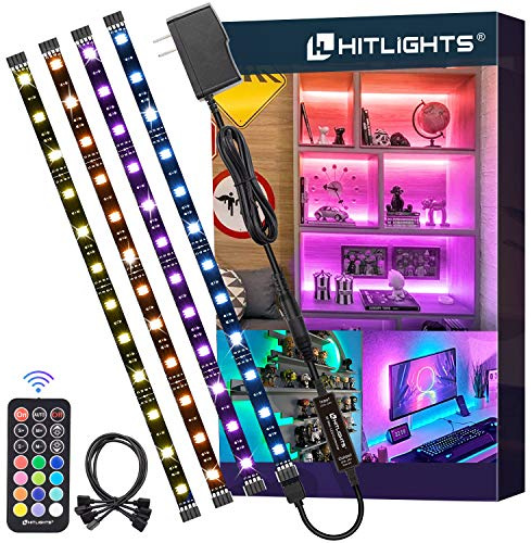 HitLights LED Strip Lights, Small LED Light Strips Dimmable, RGB 5050 Color Changing LED Tape Light with Remote and UL-Listed Adapter for TV Backlight, Bedroom, Cabinet Shelf Display