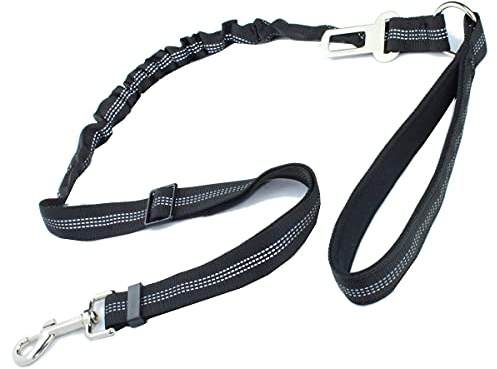 Go Buyer Extra Long Dog Seat Belt for Car Dog Lead Headrest Harness with Reflective and Adjustable Heavy Duty Nylon Strap and Anti-shock Elastic Bungee (Black)