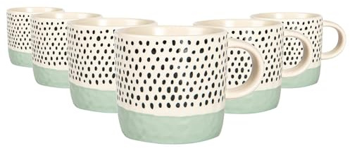 Nicola Spring Ceramic Coffee Mugs Set - 385ml - 6pc Blue Dipped Dots Stoneware Coffee Cups Dishwasher & Microwave Safe Large Tea Mugs for Hot Drinks, Hot Chocolate, Tea