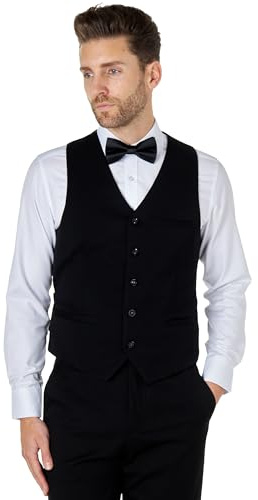 Xposed MAX Mens Traditional Black Charcoal Grey Waistcoat Smart Tailored Fit Wedding Party Vest [PWC-MAX-BLACK-52]