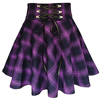 TONCHENGSD Minifalda Corta Acampanada de Cintura Alta Plisada gótica Punk para Mujer, Tela a Cuadros violetas, M