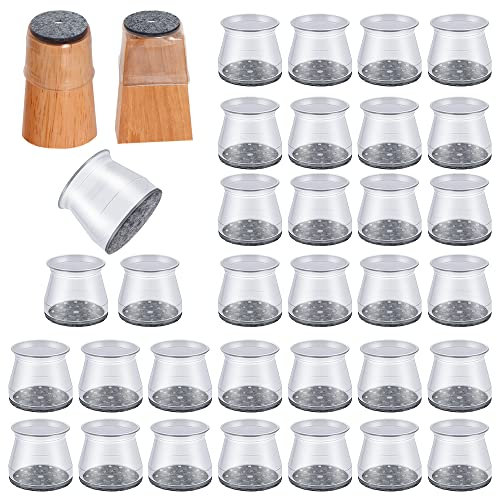 32 Stück Stuhlbeinkappen, Stuhlbeinschoner, Schutzkappen für Stuhlbeine Rund, Transparent Stuhl, Silikon mit Filzpolstern für Hartholzböden, Fliesen und Laminatboden(Groß Fit 33-50 mm)