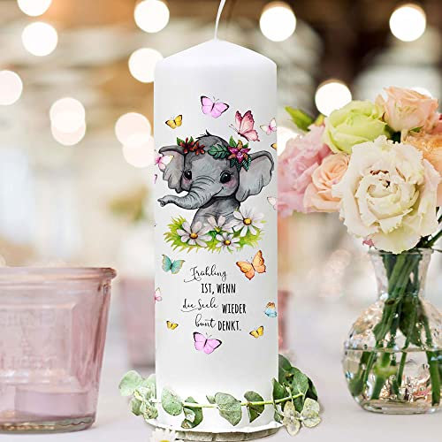 Osterkerze Kerze Elefant mit Schmetterlinge & Spruch Frühling ist wenn die Seele bunt denkt Ostern Deko Geschenk ok05 ilka parey wandtattoo-welt®