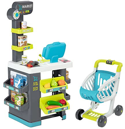 Smoby - Supermarkt mit Einkaufswagen - Spielsupermarkt mit Licht, Sound und Elektronischen Funktionen, für Kinder ab 3 Jahren