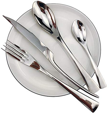 24 stück Rainbow schwarz Besteck Besteck Set Edelstahl Geschirr scharfe Steakabendessen Messer Gabeln Teeschüsse Geschirr Set essgeschirr (Color : Silver)