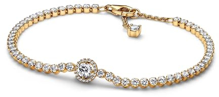 PANDORA Timeless Bracciale placcato in oro 14k con zirconi cubici trasparenti, 20