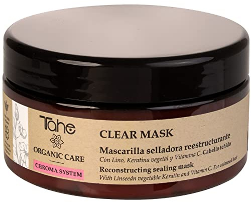 Tahe Organic Care Restrukturierende, versiegelnde Haarkur Clear – Chroma System mit Leinsamen, pflanzlichem Keratin und Vitamin C (300 ml)