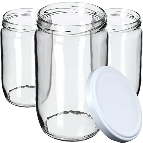 KADAX Lot de 24 grands bocaux en verre 720ml Ø82 – couvercle à vis hermétique, pour conserves, cornichons, légumes lacto-fermentés et confitures maison