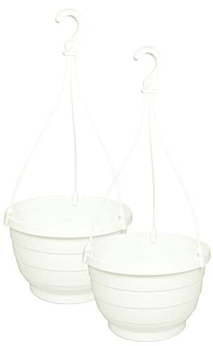 MePla - Lot de 2 pots de fleurs suspendus KOMET - Résistants aux intempéries - Résistants aux UV - Pot de fleurs - Diamètre : 30 cm - Blanc
