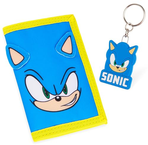 Get Trend Sonic The Hedgehog Cartera Niño con Llavero, Monedero Infantil con Cierre de Velcro, Regalo Gamer para Niños y Adolescentes