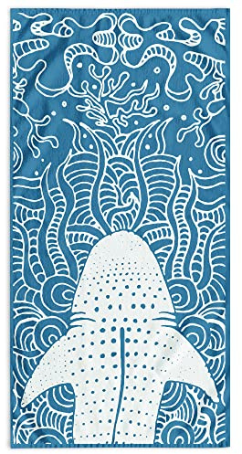 RESTILO Toalla de Playa Grande 90 x 180 cm 100% algodón, Toalla de baño de Terciopelo, Color Azul Oscuro Azul Marino Blanco Tiburón
