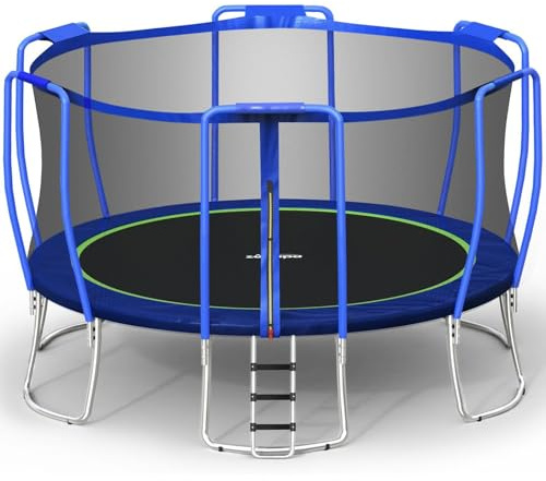 Zupapa 1800LBS Capacity No-Gap Design 16 15 14 12 10FT Trampoline with Safety Enclosure Net and Non-Slip Ladder 10-Year Quality Assurance Perfect for Kids Family Outdoor Backyard Fun