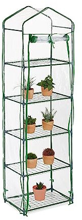 Relaxdays Gewächshaus Balkon, HBT: 193 x 58 x 36 cm, 5 Etagen, Eisen & PVC-Folie, Foliengewächshaus, transparent/grün