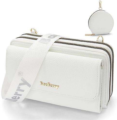 HNOOM Handytasche zum Umhängen Kleine Handy Umhängetasche Damen PU Leder Handytasche mit Geldbörse zum Umhängen Crossbody Schultertasche mit Kartenfächer, Verstellbarem Schultergurt (Weiß)
