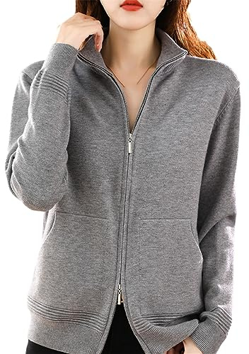 Ownwfeat Suéter De Lana para Mujer, Cárdigan con Doble Cremallera, Tops De Punto Informales A La Moda