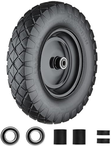 Pneus de brouette 4.80/4.00-8 sans crevaison, pneu solide de 40,6 cm et roue avec roulements de 5/8 ou 3/4, pneus de brouette 4.80/4.00-8 avec kit d'adaptateur inclus Cubesprings