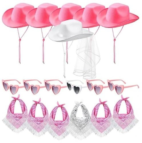 Fopytu Braut Cowboyhut, Sonnenbrille Und Kerchief Set Cowgirl Hut Kostüm Für Brautbrautjungfern Foto -Requisiten
