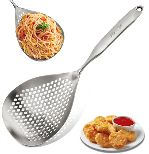Cuchara ranurada Skimmer, cucharas grandes de 15 pulgadas, colador de araña, cuchara de freír de cocina, freidora de drenaje, cucharas de freír para cocinar