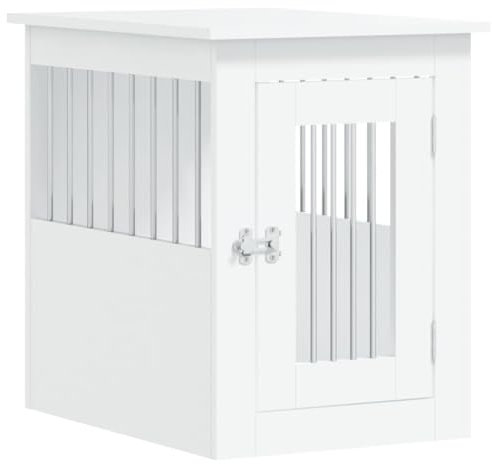 vidaXL Meuble de Cage pour Chiens, Niche pour Chiens avec Porte Verrouillable, Maison pour Chien, Table d'Appoint Salon, Blanc Bois d'Ingénierie