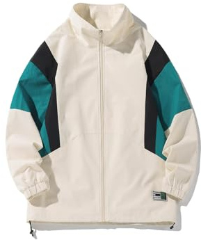 GURUNVANI Patchwork Jacket Mens Full Zip Windbreaker Vintage Varsity Jacket, White, Medium