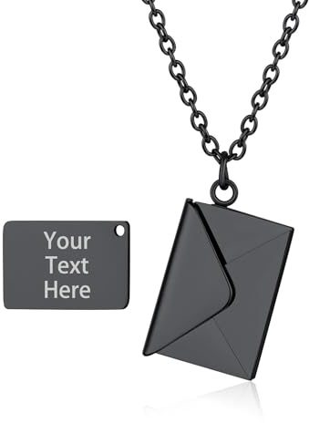 Custom4U Personalisierte Foto Medaillon zum Öffnen mit Bild Edelstahl Umschlag Halskette Fotokette mit Briefumschlag in Silber/Gold/Rosegold/Schwarz Geschenk für Muttertag Weihnachten Geburtstag