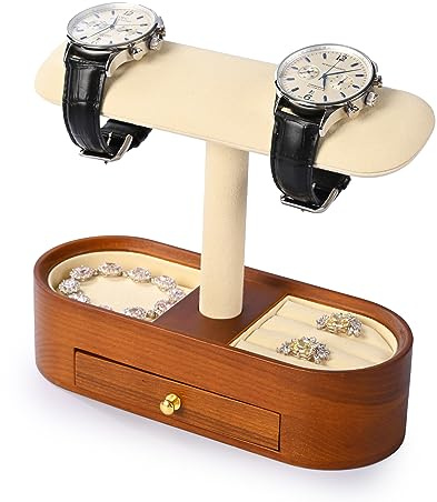Papten Uhrenständer Holz, Armbandständer Uhrenhalter,Beige | Schmuck Ständer mit Ringe Ohrringe Organizer Schmuck Display für Damen Herren