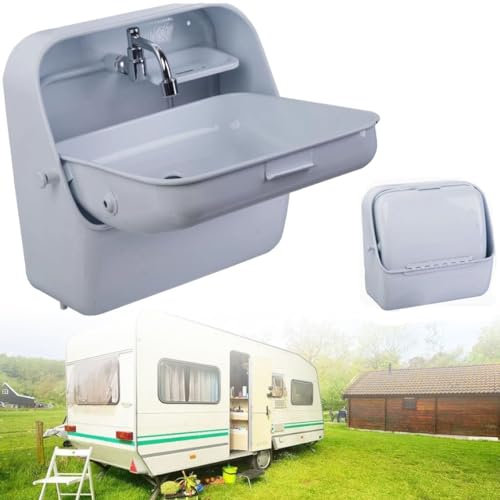 Wohnmobil-Waschbecken Mit Klappbarem Wasserhahn Und Deckel, Komplettset Edelstahl-SpüLbecken, Handwaschbecken, FüR Caravan Van Camper Waschbecken,White