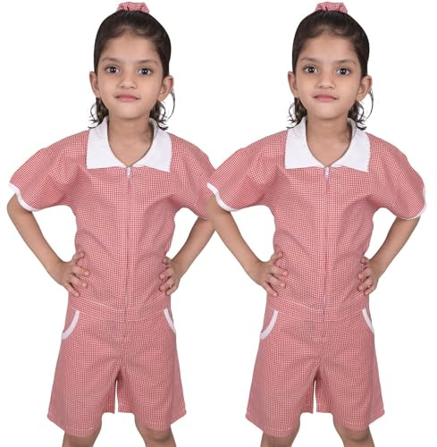 A2Z 4 Kids Girls School Playsuit Gingham Uniform Pack of 2 Jumpsuits