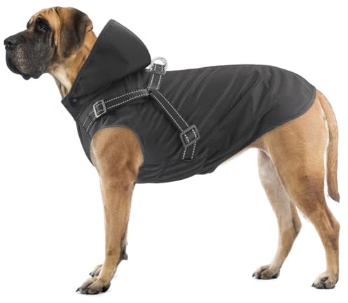 Mosucoirl Hunde-Regenmantel, wasserdicht, mit Kapuze, reflektierend, mit Kapuze, verstellbare Regenjacke für kleine, mittelgroße und große Hunde, Welpen (Schwarz, XL)