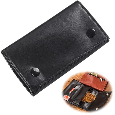 LONGHAO Classic Tobacco Pouch Leather Tobacco Bag Vintage Tobacco Pouch for Tobacco Tobacco Bag Turner Bag Multi-Layered Ideal for Your Rotating Tobacco / Tobacco Bag, for Men and Women (Black)