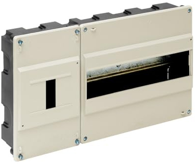 Caja empotrar hasta 12 elementos, color marfil, ideal para instalaciones eléctricas y distribución de circuitos.