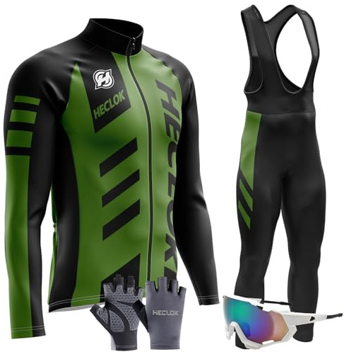Radtrikot Set Herren Langarm Rennrad Trikot Rennrad Bekleidung MTB Fahrrad Anzug Trägerhose mit Gel Gepolstert Frühling Sommer Herbst Trikot Fahrradbekleidung Set (TYP-3,XL)