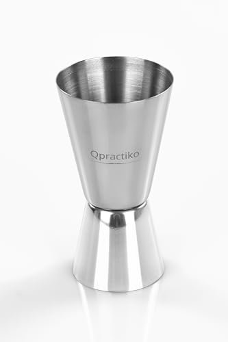 Qpractiko | Vaso medidor doble | 30/60 ml, acero inoxidable, apto lavavajillas | Fácil de limpiar, resistente al óxido, uso profesional | Precisión y eficiencia en coctelería