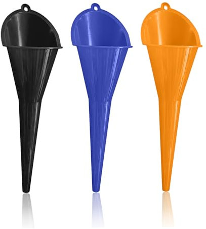 Hbxdeco 3 imbuti automobilistici, imbuto per olio a collo lungo, imbuto multifunzione in plastica per olio, senza fuoriuscite, per oli, lubrificanti, oli motore, acqua, gasolio, cherosene e altri