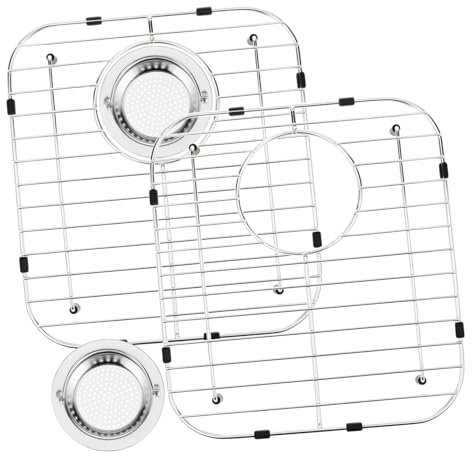 CANIGHT 2pcs Stainless Steel Sink Grates with Filters Kitchen Sink Bottom Rack for Drying Dishes and Easy to Install for Kitchen and Laundry Use