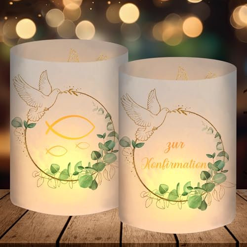 12 Windlicht Tischdeko, Konfirmation Deko Junge Mädchen Eukalyptus Grün, Konfirmation Gastgeschenke Geschenke, Konfirmationsdeko Set, Konfirmationsgeschenke Jungen Mädchen, für Teelichter oder Kerzen