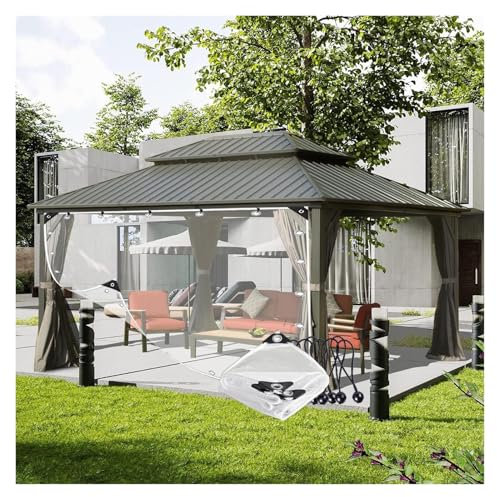 Bâche transparente imperméable de 0,35 mm avec œillets renforcés - Couverture de pavillon d'extérieur personnalisable pour tonnelle, terrasse et porche, 3 x 3 m