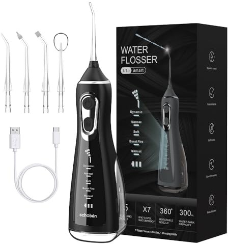 Irrigador dental eléctrico, limpiador bucal de pulsos de agua para la limpieza de dientes y cavidad bucal, herramienta portátil de higiene dental (L15 negro)