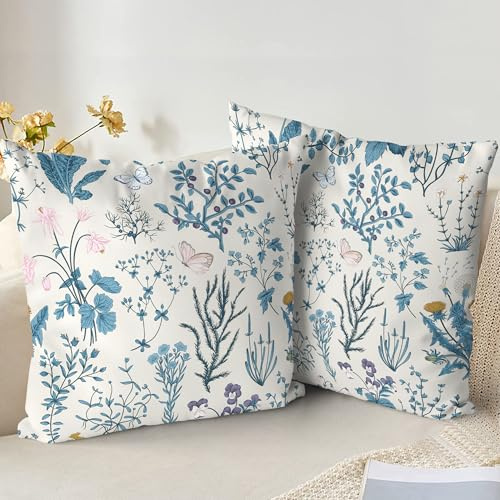 XPHZZL Juego de 2 fundas de cojín de 60 x 60 cm, color verde salvia suave, flores silvestres, fundas de almohada de plantas para sofá, cama, jardín, exterior, decoración primaveral, flores y plantas