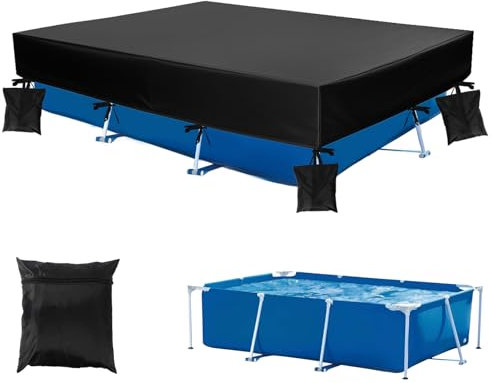 8.5x5.6x1 Ft Rectangle Pool Cover for Above Ground Pools, Heavy-Duty 210D Oxford Fabric Cover with 4 Sandbags & 1 Storage Bag