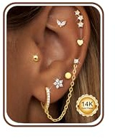 CASSIECA 7 par örhängen kvinnliga öronpiercingar kirurgiskt stål guld örhängen dam silver ring brosk örhängen hypoallergeniska piercing tragus helix flera piercingar för kvinnor män, 10 mm