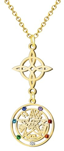 Cotigo - Collana da donna Nodo di strega e tetragramaton portafortuna e protezione, doppia protezione, occhio turco, pietre chakra.