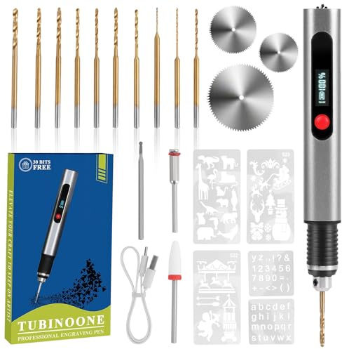 Bryzal Cordless Mini Drill Pen, 3-Speed Rechargeable DIY Electric Hand Tools with 10 Small Drill Bits, Micro Drill Set for Jewelry Making Wood Stone Plastic Resin Keychains (Silver)