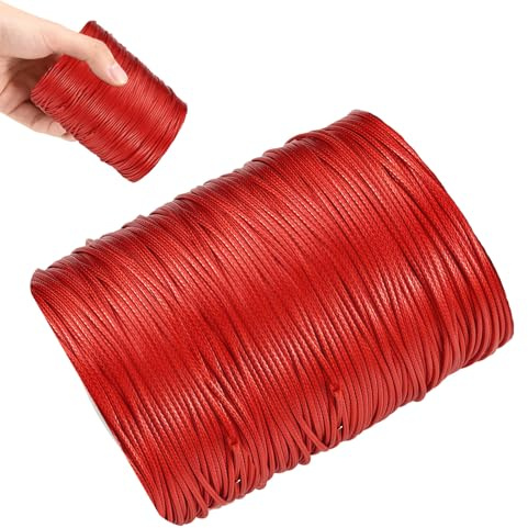 2mm Waxed Cord for Jewellery Making – 10M Waxed Polyester Thread for DIY Beading, Bracelets, Necklaces & Craft Projects, Strong Braided Design (Red)