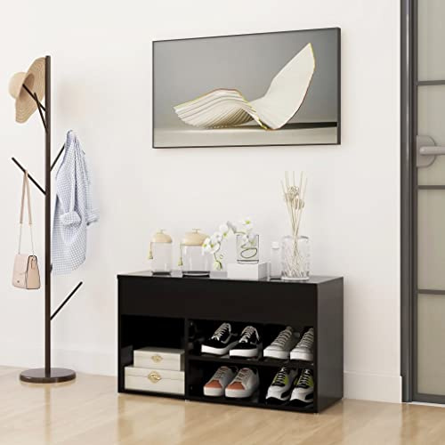HaoChrymec Banco Zapatero, Negro, 80 x 30 x 45 cm, Material Derivado de la Madera, Zapateros Entrada Recibidor, Shoe Cabinet, Organizador de Zapatos con Estantes y Compartimento
